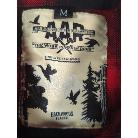All American Roughneck Flannel Shirt Men’s Medium Red Black Plaid Backwoods AAR - Picture 2 of 11